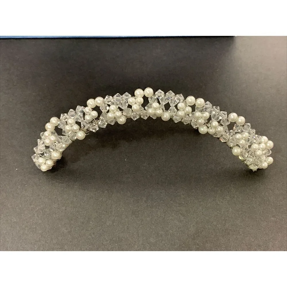 Vintage Fenaroli for Regalia Bridal Headpiece For Veil Faux Pearls Clear Beads